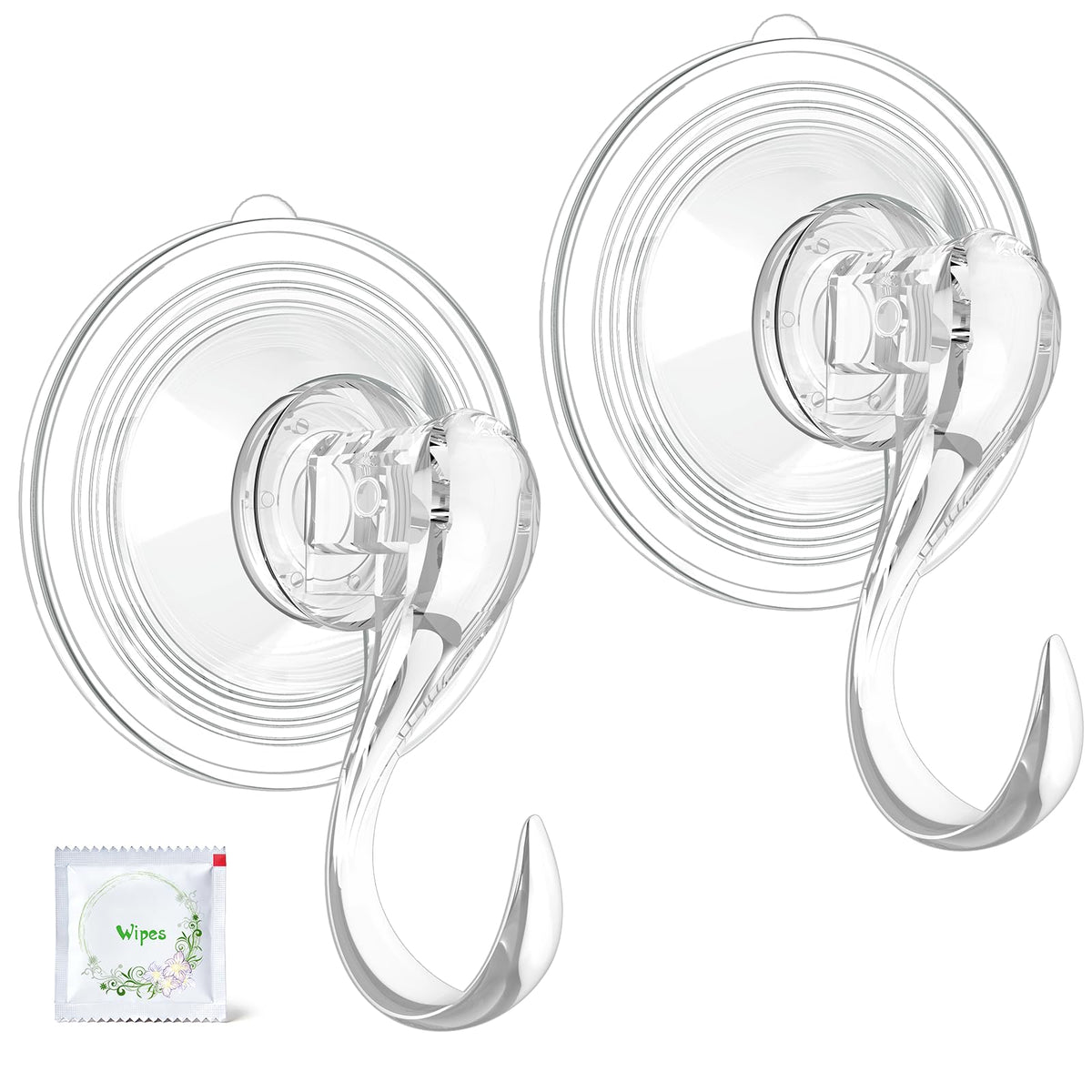 VIS'V Suction Wreath Hanger with Wipes, 22 Lb Capacity, Large, Clear, 2 Pcs | Heavy Duty, Removable and Reusable, Invisible Design, Locking Technology, Dual Vacuum Suction, Fit for Smooth Flat Surfaces