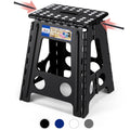 ACKO 16 Inch Folding Step Stool with Safety Lock, Holds 400 lbs, Black | Portable Foldable Stools with Handle, Heavy Duty Collapsible Non-Slip Foot Stool for Adults & Kids, Kitchen Bathroom Outdoor