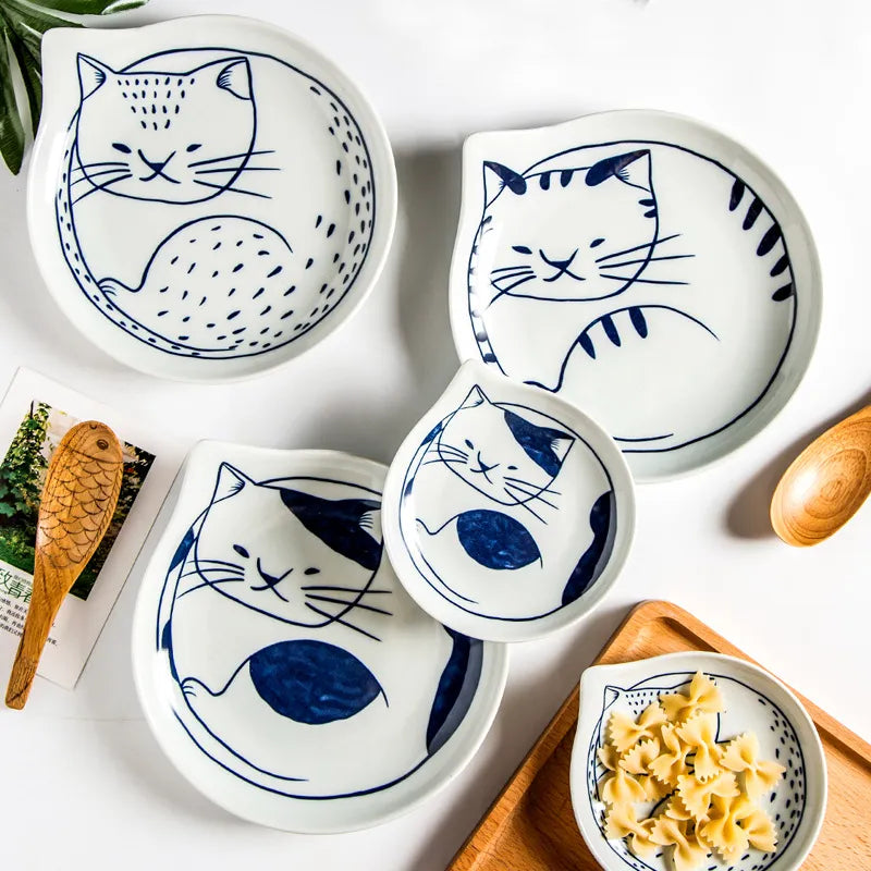 Cat Shaped Japanese Ceramic Plate