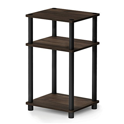 Furinno JUST Toolless 3-Tier Side Table, Open Shelf, Columbia Walnut | Soft-Corner, End Table, Night Stand, Bedside Table, for Living Room, Bedroom, Bathroom