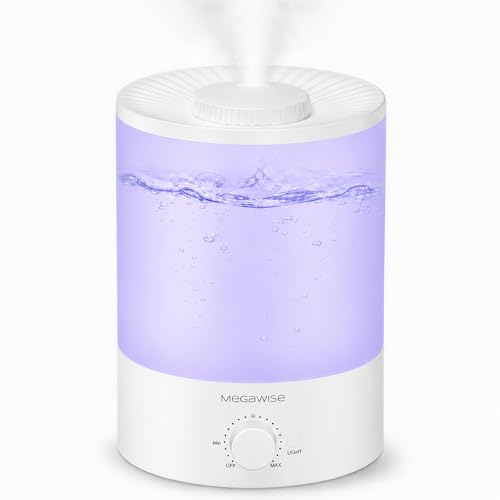 MegaWise Healthy Top-Refill Cool Mist Humidifiers for Bedroom, 24dB Ultrasonic Air Vaporizer with Water Filter for Baby [PP Material], Colorful Night Light,1 Gal Essential Oil Diffuser, Auto Shut Off