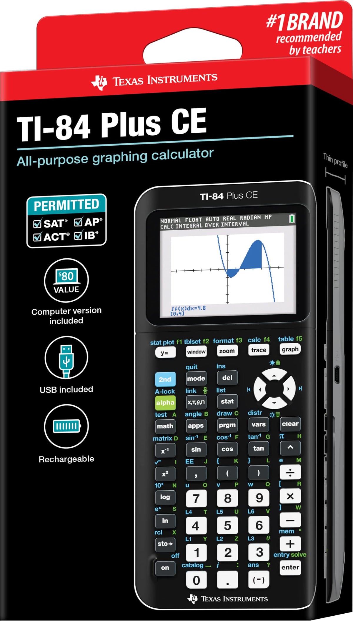 Texas Instruments TI-84 Plus CE Color Graphing Calculator, Black | Computer version included, USB charging, Full color, Faster than TI-84 Plus