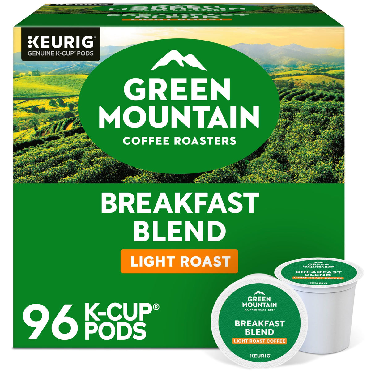 Green Mountain Coffee Roasters Breakfast Blend Single-Serve Keurig K-Cup Pods, Light Roast Coffee, 96 Count