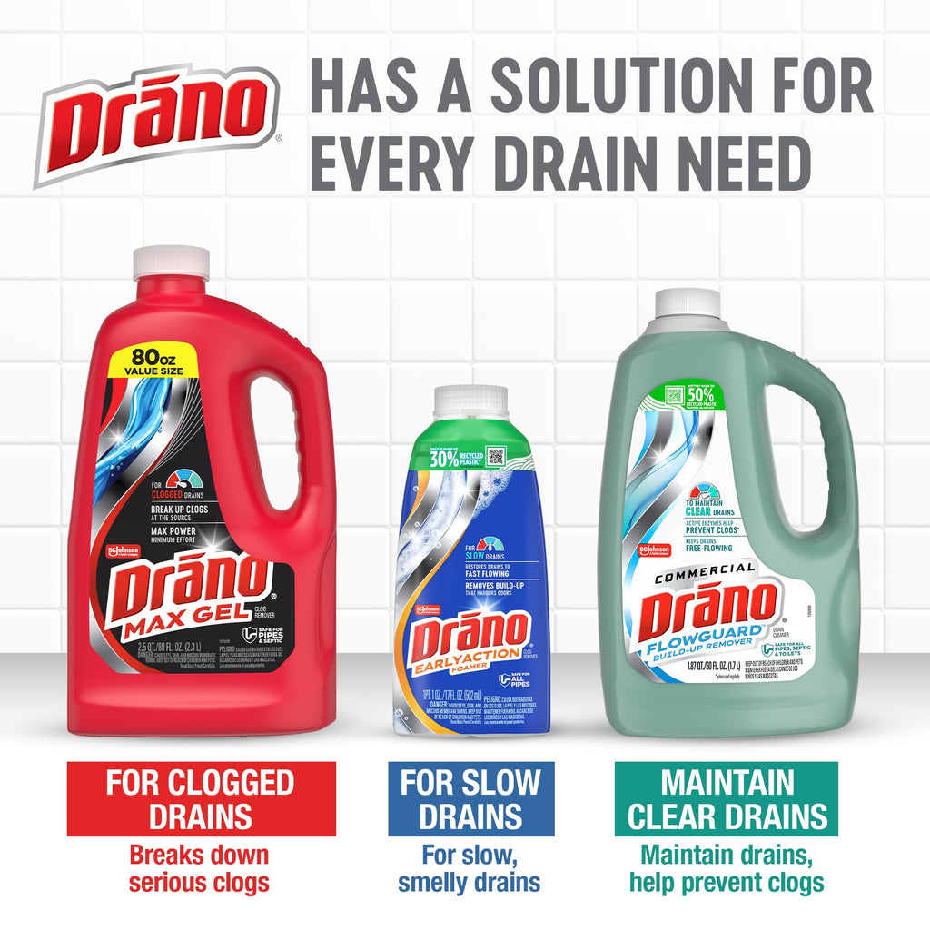 Drano Max Gel Drain Clog Remover & Cleaner, Safe for All Pipes, 80oz 2-Pack