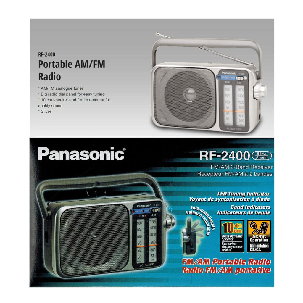 Panasonic Portable AM/FM Radio, Battery Operated Analog Radio, AC Powered, Silver (RF-2400D)