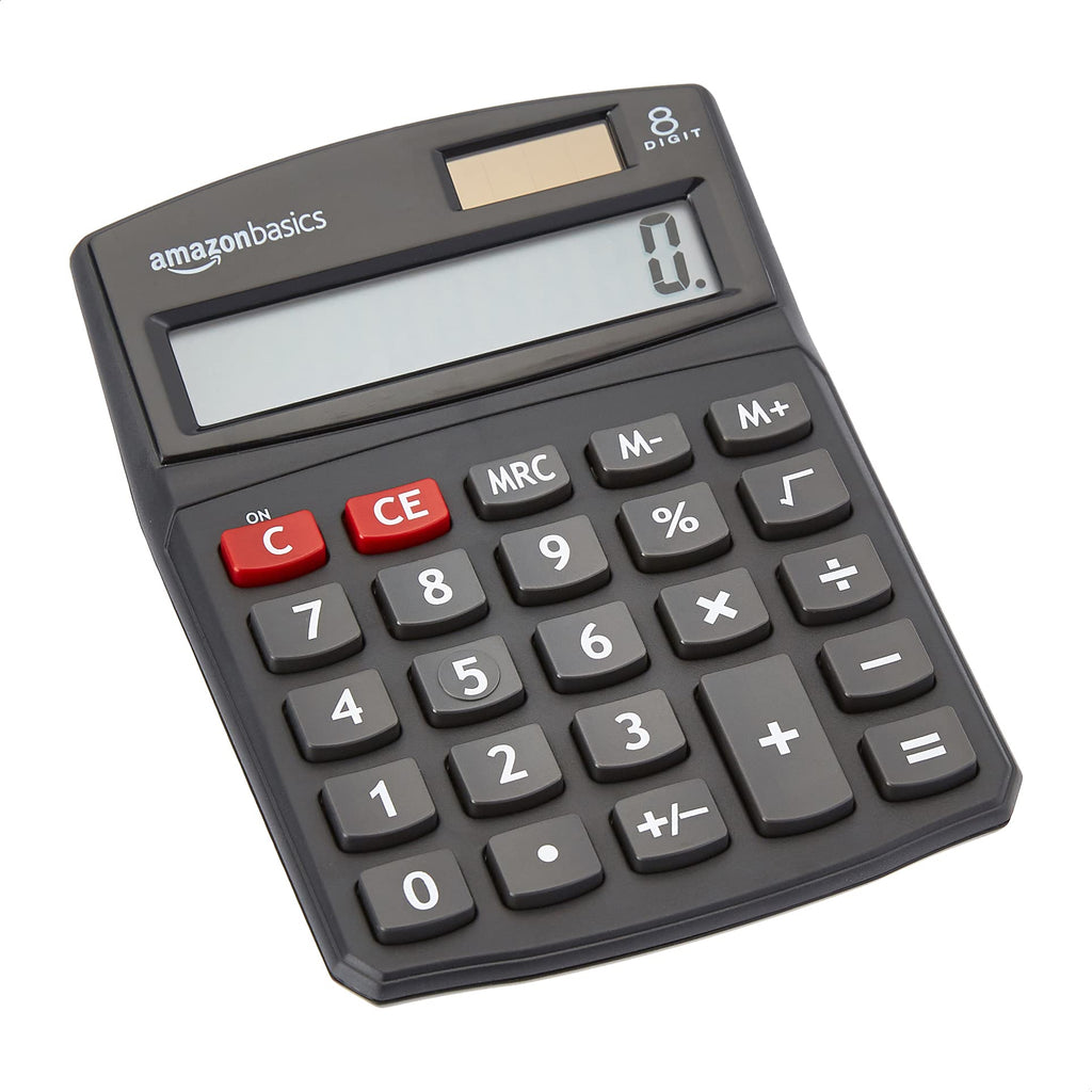 Amazon Basics LCD 8-Digit Desktop Calculator, Portable and Easy to Use, Black, 1-Pack