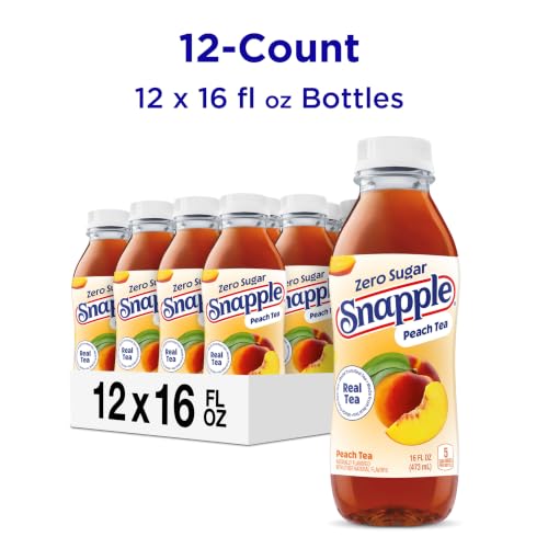 Snapple Zero Sugar Peach Tea, 16 fl oz recycled plastic bottle (Pack of 12)