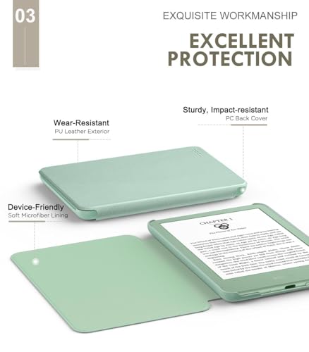 MoKo Case for 6" Amazon Kindle Basic 11th Gen 2024/2022, Matcha | Lightweight Shell Cover, Auto Wake/Sleep, Slim, Waterproof, for Amazon Kindle Basic 11th gen