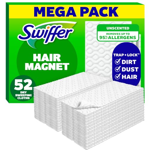 Swiffer Sweep + Mop, Dry Pads Refill, Floor Cleaner for Dirt, Dust, Hair, Cleaning Cloths for Mopping Home, Bathroom, Kitchen, Dust Mop, Floor Duster, Unscented, 52ct