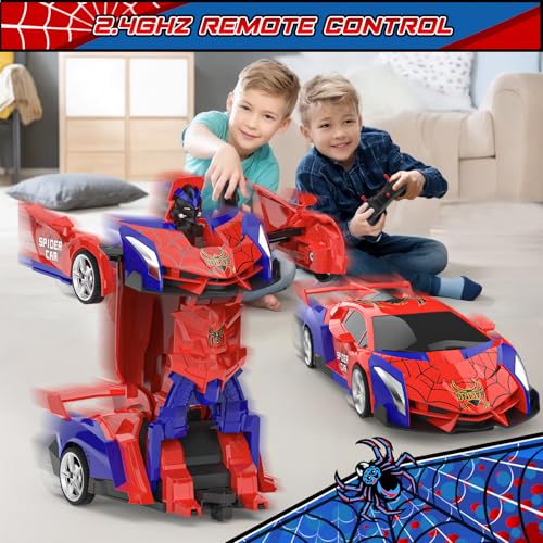 BLUEJAY Transform RC Cars for Boys 3-12, 2.4Ghz Remote Control Car | 1:18 Scale Transforming Robot, One-Button Deformation 360° Rotation Car Toy Gifts for Boys