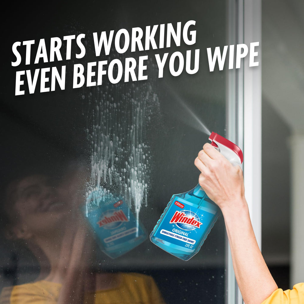 Windex Glass & Window Cleaner Spray Bottle, Original, 23 oz | Streak-Free Shine, Removes Dirt, Smudges & Fingerprints from Glass Tabletops, Windows, Mirrors, Shower Doors & More