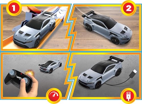 Hot Wheels RC Ford Mustang, Remote-Control Toy Car | 1:64 Scale Booster Button to Race & Stunt On or Off Track, Recharge with USB Cable, Full-Function
