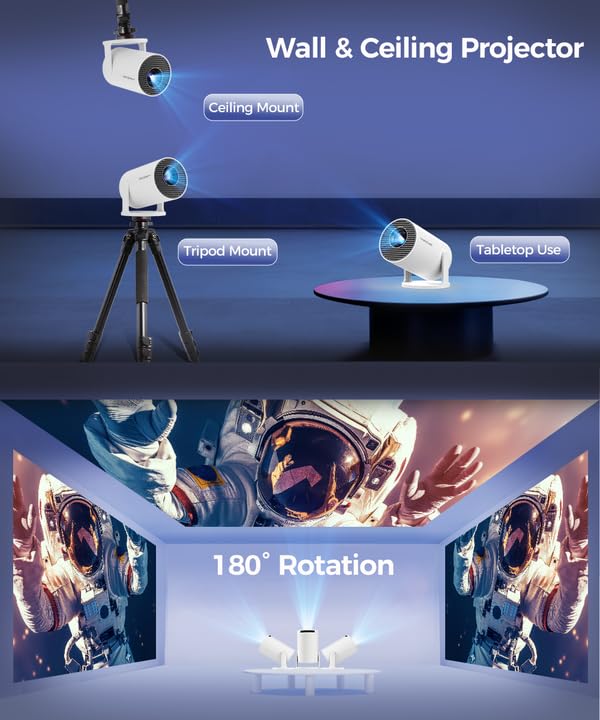 Magcubic Mini Projector with WiFi and Bluetooth, 4K Support Smart Portable Projector, Small Proyector with 200ANSl & AutoKeystone, 180° Rotation HY300Pro Video Proyector for Bedroom, Movie, Outdoor