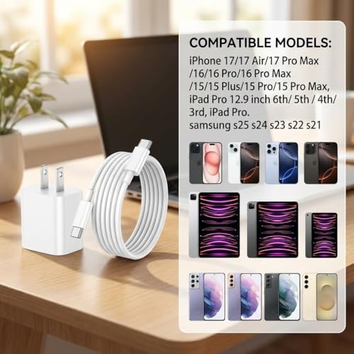 iPhone 18 17 16 15 Charger Fast Charging 2Pack Apple USB C Charger Block | Type C Chagrer Fast Charging with 6FT USBC to C Charger Cable for iPhone 18 17 16 15/Pro/Pro Max/iPad