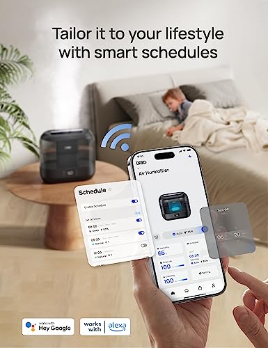 DREO Smart Humidifiers for Bedroom, 4L Cool Mist Humidifier | Top Fill, Quiet Sleep 28 dB, 36H Runtime for large room, Touch/APP/Voice Control, Nightlight, ideal for Baby, Plants, Nursery