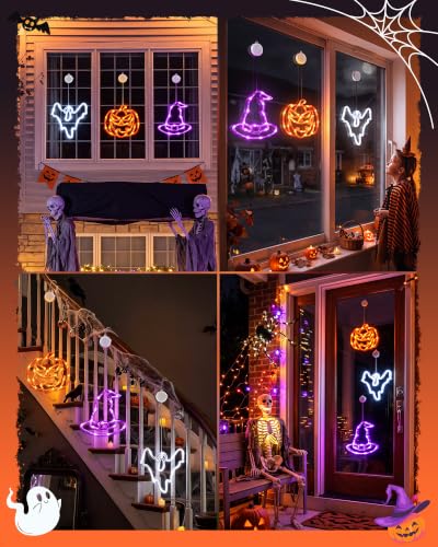 Minetom 3 Pack Halloween Windows Lights - Pumpkin, Ghost, Hat with Timer | Battery Operated Halloween Lights with Firm Suction Cup, Halloween Decorations for Windows, Doors, Balconies, Wardrobes