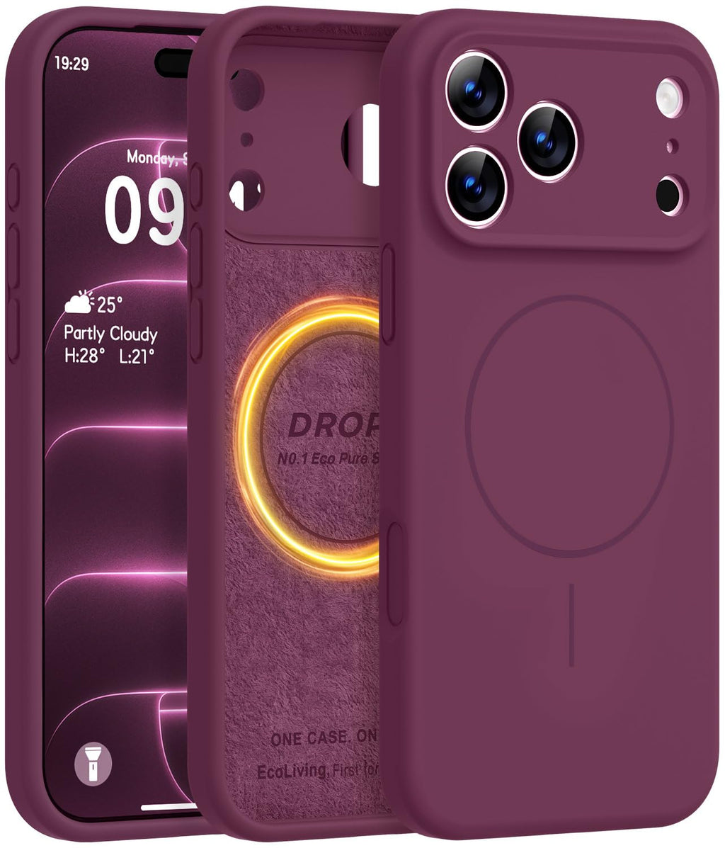 Vooii Magnetic for iPhone 18 Pro Max Case 6.9" Silicone, Burgundy | Compatible with Magsafe, Full Camera Protection, Soft Microfiber Lining, Shockproof Case for iPhone 18 Pro Max Cherry Red