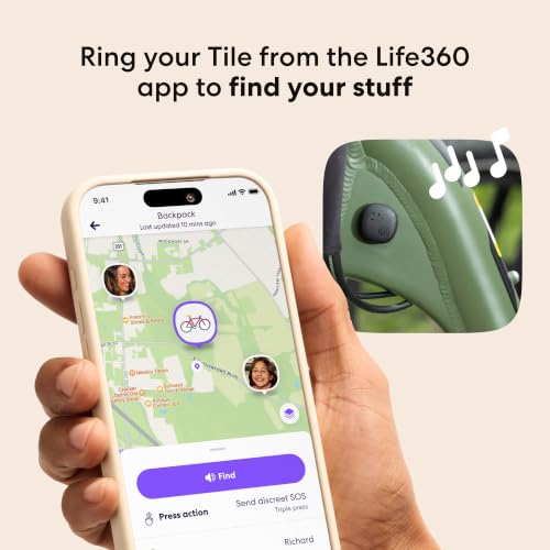 Life360 Tile Sticker - Small Bluetooth Tracker, Remote Finder and Item Locator for Bikes, Glasses and More. Both iOS and Android Compatible. Phone Finder. 1-Pack (Black)
