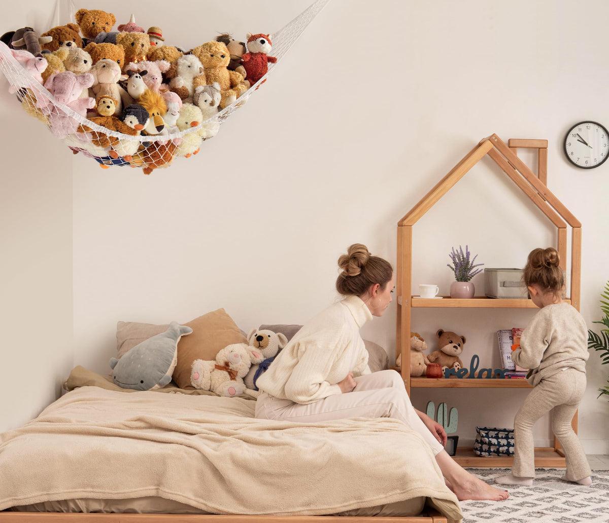 Stuffed Animal Storage Hammock Net for Plushie - Large Corner Toy Hammock Net for Plush Stuffed Animals - Cute Stuff Animal Organizer Holder for Room Decor - Kids Baby Nursery Wall Bedroom Home Decor