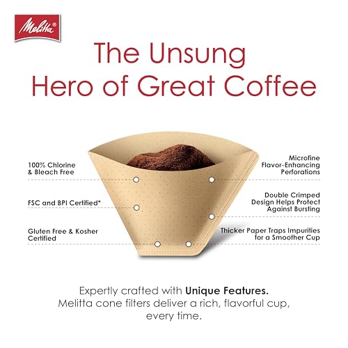 Melitta #4 Unbleached Coffee Filters, Natural Brown Cone Filters, 3-Pack