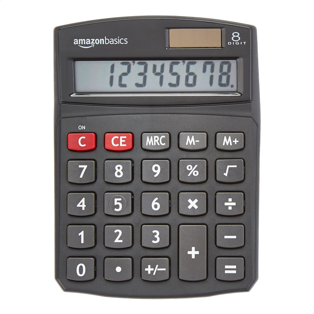 Amazon Basics LCD 8-Digit Desktop Calculator, Portable and Easy to Use, Black, 1-Pack