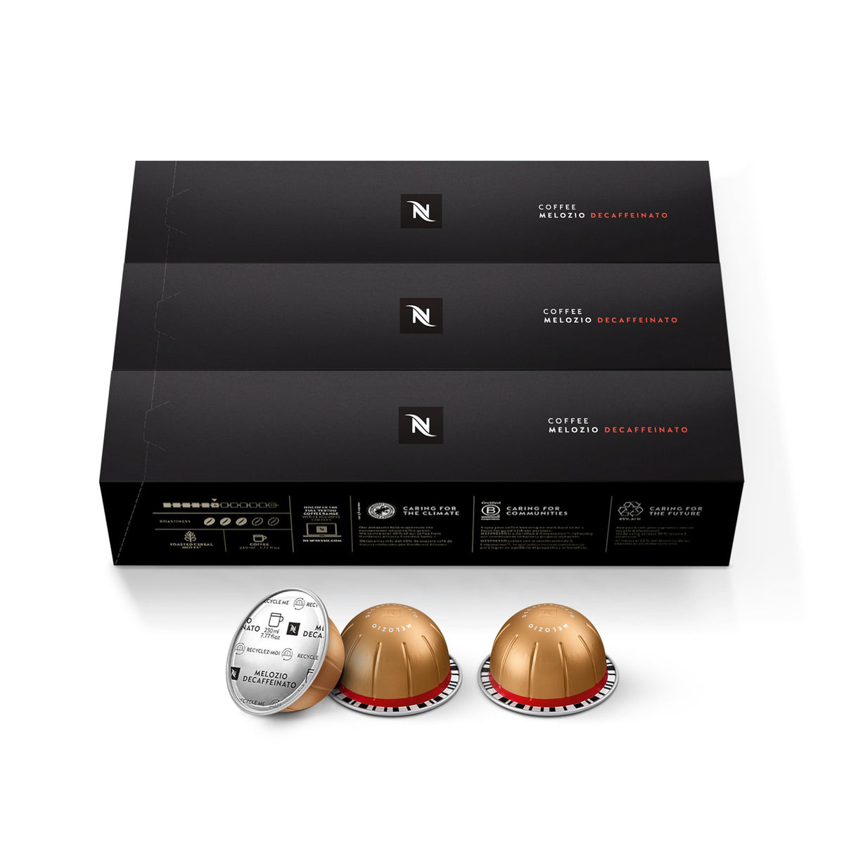 Nespresso Vertuo, Melozio Decaf, Medium Roast, 30-Count Espresso Pods | Decaf Medium-Roast Coffee Capsules, Smooth cereal notes and honeyed sweetness