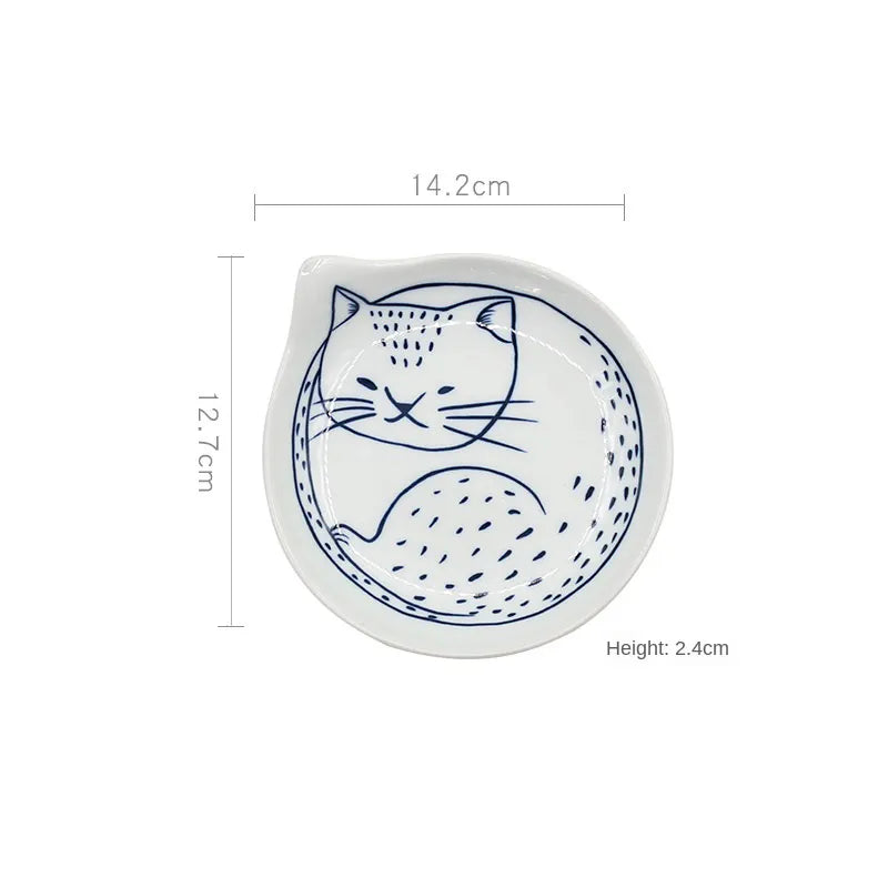 Cat Shaped Japanese Ceramic Plate