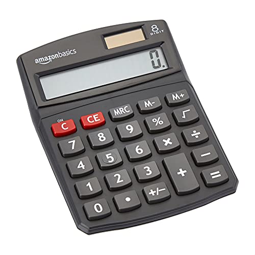 Amazon Basics LCD 8-Digit Desktop Calculator, Portable and Easy to Use, Black, 1-Pack