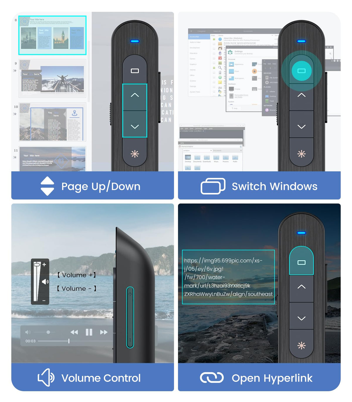 Wireless Presenter, Hyperlink Volume Control Presentation Clicker RF 2.4GHz USB PowerPoint Clicker Presentation Remote Control Pointer Slide Advancer (Black)