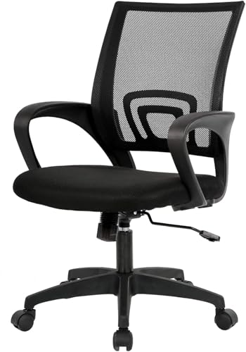 BestOffice Ergonomic Office Chair | Mid-Back Swivel Desk Chair | Dark Black | with Lumbar Support, Adjustable Height & Breathable Backrest | Sponge Seat & Rolling Wheels | for Home, Office | Pack of 1