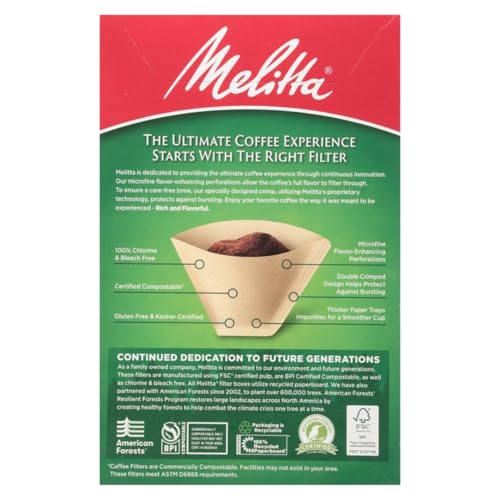 Melitta #4 Unbleached Coffee Filters, Natural Brown Cone Filters, 3-Pack