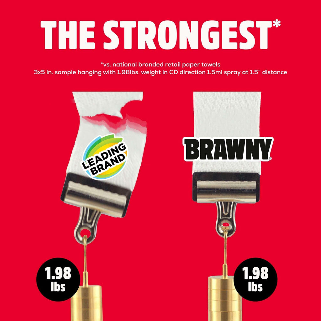 Brawny Tear-A-Square 3-Ply Paper Towels, 6 Double Rolls = 12 Regular Rolls | Strong, absorbent, and durable to tackle any tough mess