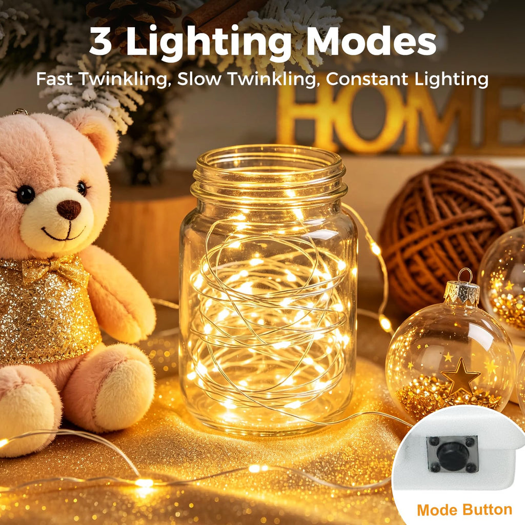 btfarm 30 Pack Fairy Lights Battery Operated Twinkle Lights with 3 Modes | 7Ft 20 Led String Light, Waterproof Bulk Small Mini Silver Wire for Christmas Mason Jars Wedding Table Centerpiece,Warm White
