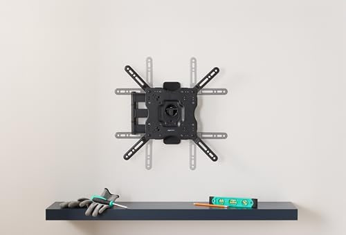 Amazon Basics Full Motion Articulating TV Wall Mount, with Swivel and Tilt, for 26" to 55" TVs and Flat Panels up to 80 Lbs, VESA Compatible, Single Stud, Black