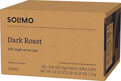 Amazon Brand - Solimo Dark Roast Coffee Pods, Compatible with Keurig 2.0 K-Cup Brewers 100 Count