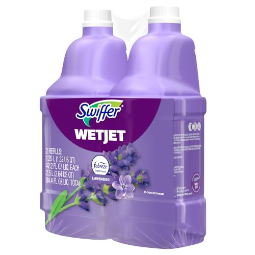 Swiffer WetJet Multi-Purpose Floor Cleaner Solution with Febreze Refill, Hardwood Floor Cleaner, Lavender Scent, 1.25 Liter -42.2 Fl Oz (Pack of 2)