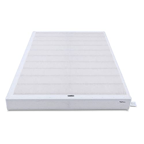 Amazon Basics Smart Box Spring Bed Base, 5-Inch Low Profile Height Mattress Foundation, Sturdy Durable Steel Support, Tool-Free Easy Assembly, Queen, 79" x 59.5" x 5", White