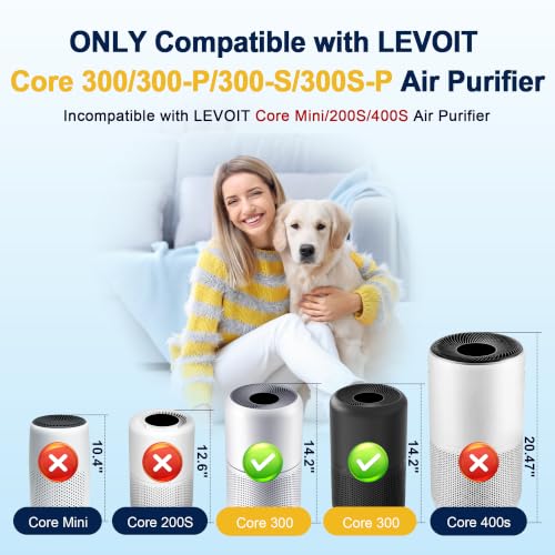 Core 300 Replacement Filter for LEVOIT Core 300 Core 300-P Core 300S Core 300S-P Air Purifier for Home Bedroom Large Room, 3-in-1 High Efficiency and Activated Carbon Filter, Core 300-RF, 2 Pack