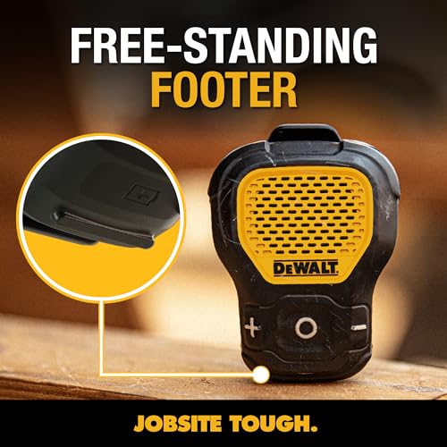 DEWALT Mini Wearable Bluetooth Speaker, Clip-On Jobsite Pro (Yellow) | Water-Resistant Portable Wireless Speaker (Non-Magnetic), Built-in Mic for Hands-Free Music/Calls, Bluetooth Speaker