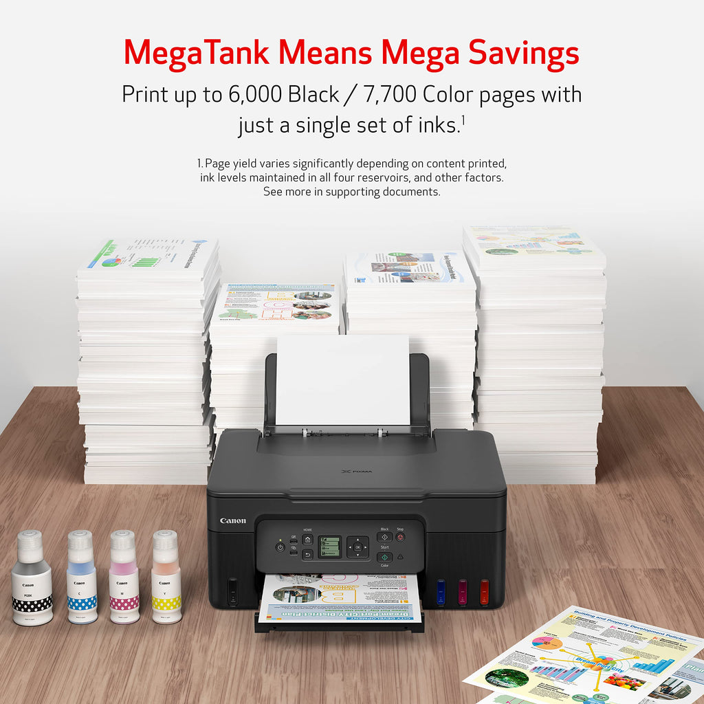 Canon MegaTank G3270 All-in-One Wireless Color Printer | Print, Copy, Scan, Refillable Tank System, Compact Desktop Design, Home & Office Use