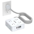 Surge Protector Power Strip - CHCORE 5Ft Braided Extension Cord with 8 Outlets with 4 USB (2 USB C) Charging Ports, Flat Plug Multi Plug Outlet Extender Charging Station for Home Office, ETL, White