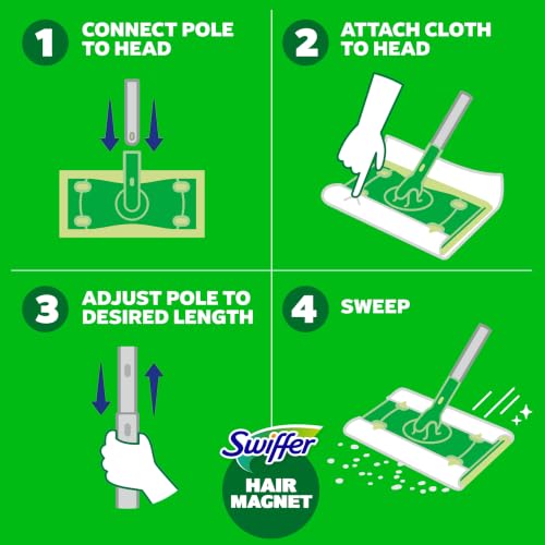 Swiffer Sweep + Mop, Dry Pads Refill, Floor Cleaner for Dirt, Dust, Hair, Cleaning Cloths for Mopping Home, Bathroom, Kitchen, Dust Mop, Floor Duster, Unscented, 52ct