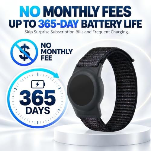 GPS Tracker for Kids with Real-Time Location Tracking & Family Sharing, Apple & Android Compatible, No Monthly Fees & No SIM Card, Wristband & Keychain Included, IP68 Waterproof, Black