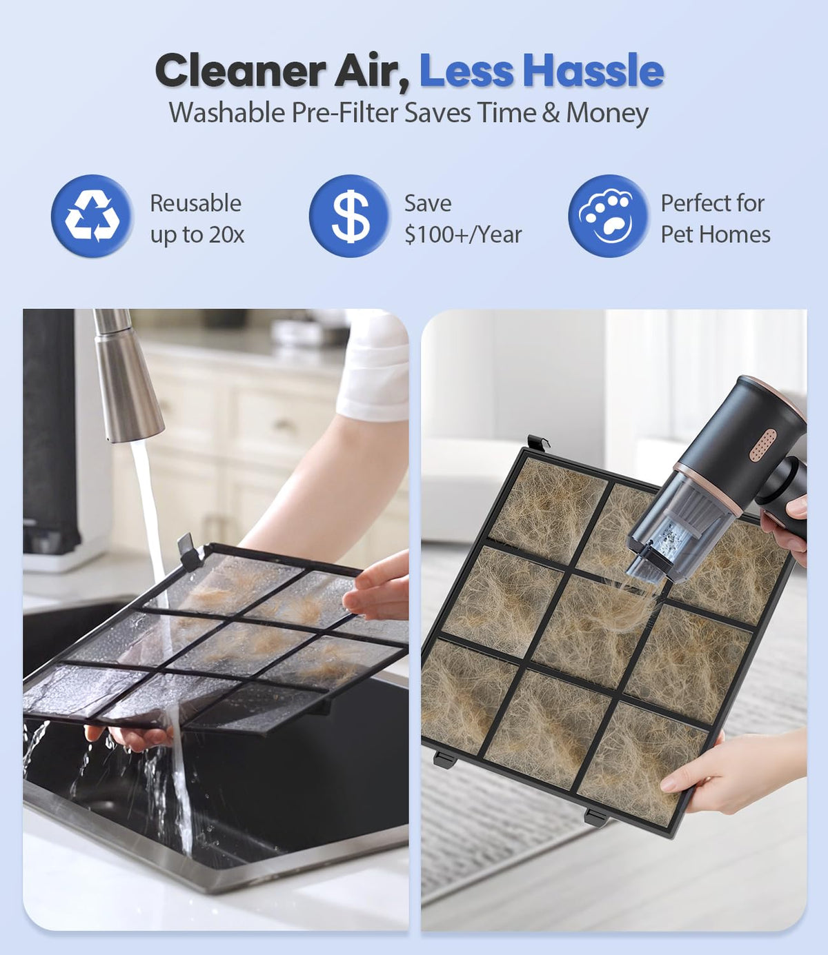 Air Purifiers for Home Large Room, Up to 2600Ft² with HEPA Washable Filters | Ture HEPA Filter, Powerful Turbo Mode, PM2.5 AQI Display, 22dB Sleep Mode, Air Cleaner for Pets Hair, Smoke, Odors, HAP607
