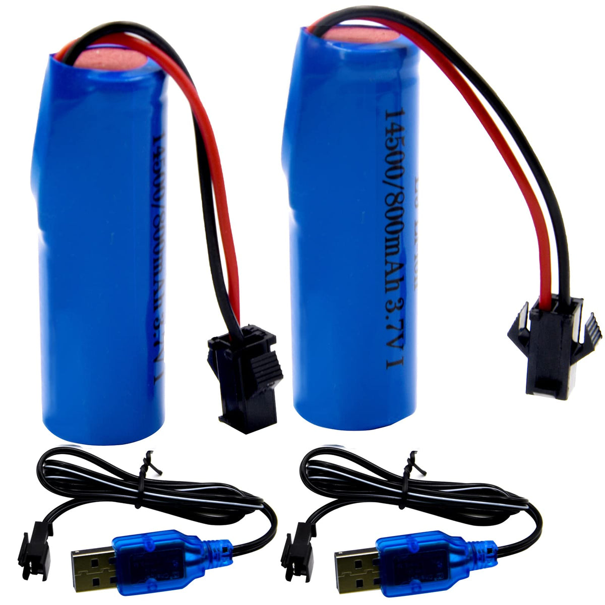 Blomiky 2 Pack 3.7V 800mAh Li-ion Rechargeable Battery SM 2P Plug with USB Cable for Double Sided RC Stunt Car Small RC Boat Tumbling Amphibious RC Car RC Truck/ C63 Battery and USB 2
