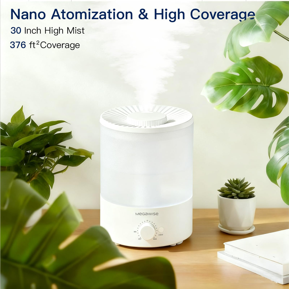 MegaWise Healthy Top-Refill Cool Mist Humidifiers for Bedroom, 24dB Ultrasonic Air Vaporizer with Water Filter for Baby [PP Material], Colorful Night Light,1 Gal Essential Oil Diffuser, Auto Shut Off
