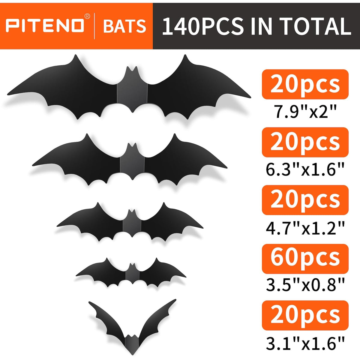 Piteno® 140Pcs Bats Halloween Decorations Party Supplies, Realistic PVC 3D Black Scary Bat Stickers for Creepy Home Decor Halloween Party Decorations DIY Wall Window Decal Bathroom Indoor