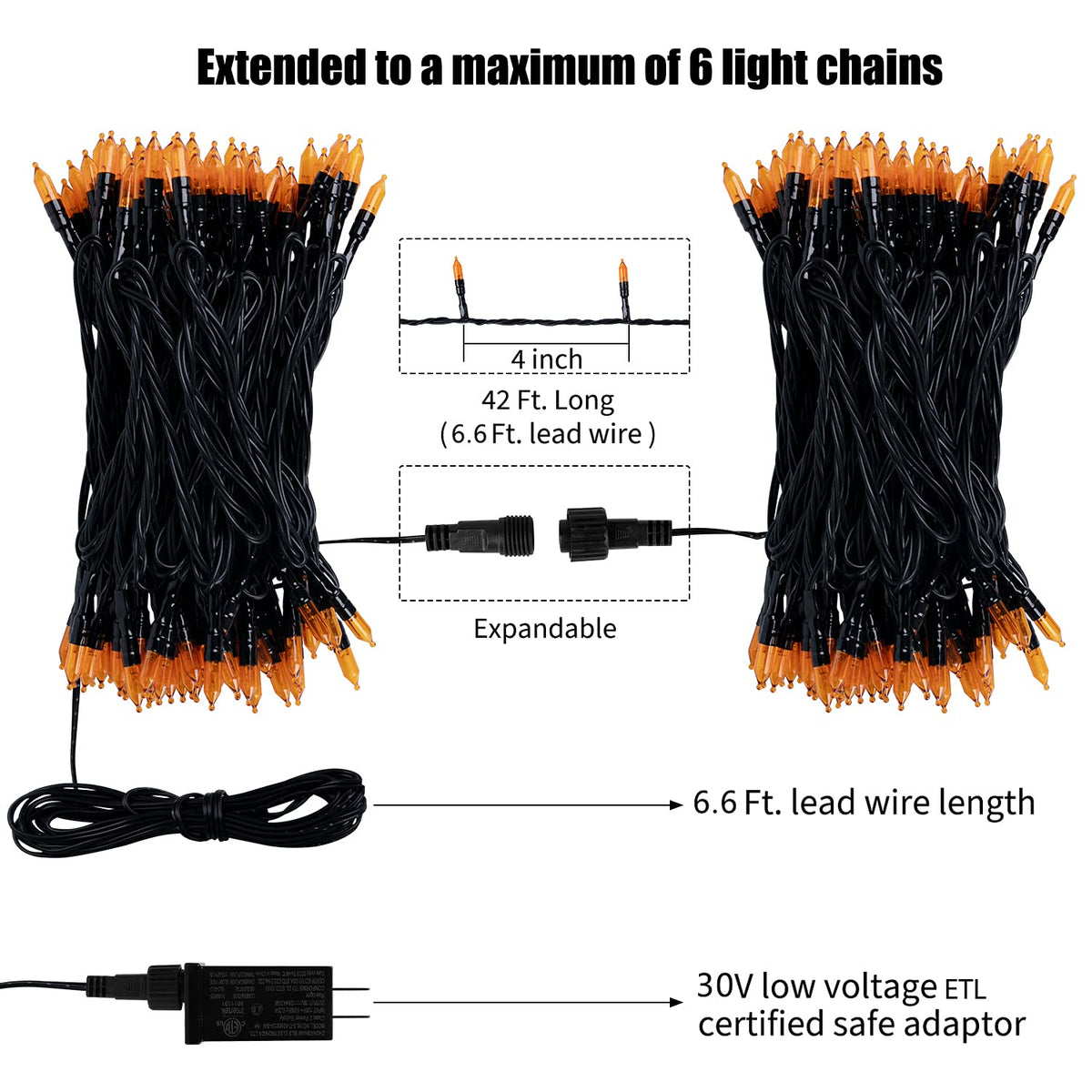 Orange LED Outdoor Halloween Lights, Halloween Decorations, 39 FT 100 LED Mini Lights with 8 Lighting Modes,Connectable String Light Plug in for Garden Patio Party Haunted House Ghost Holiday Decor