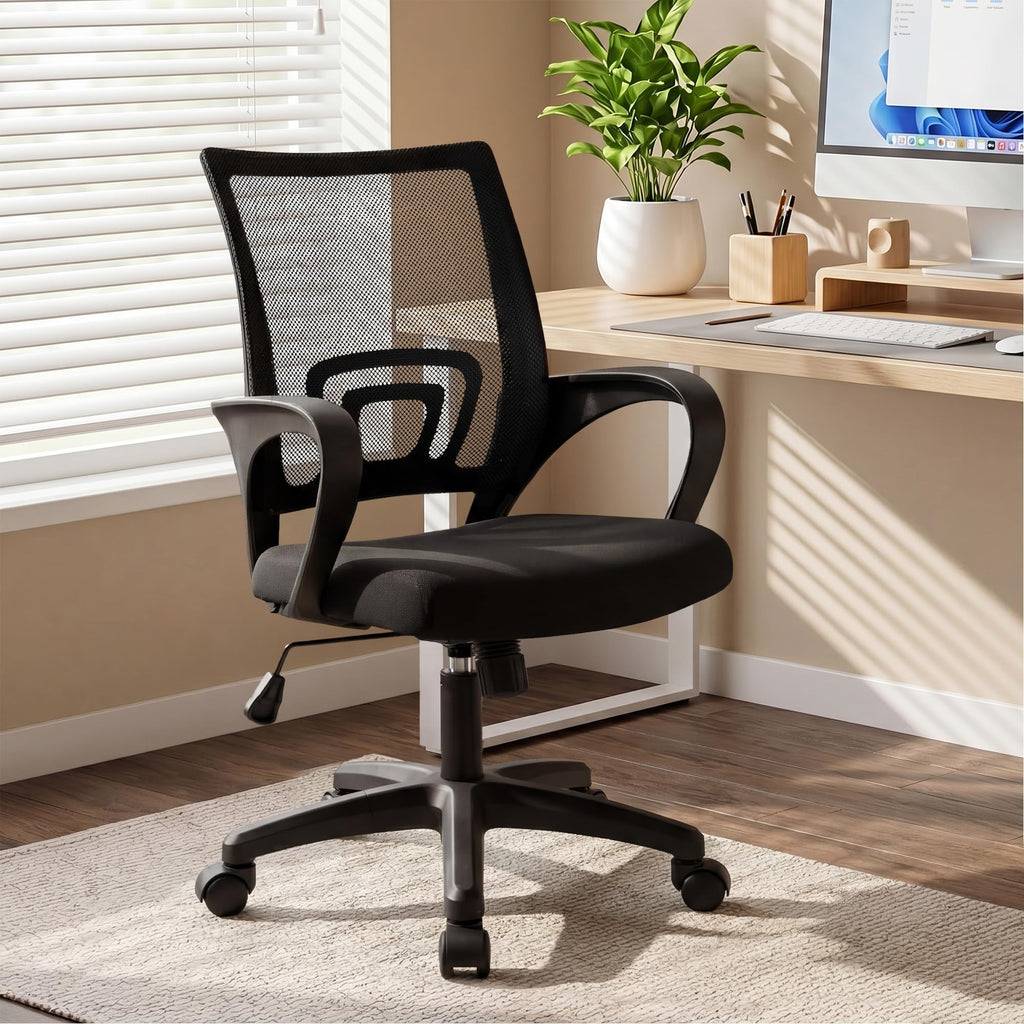 NEO CHAIR Office Computer Chair Ergonomic Mid-Back Mesh Desk Chair, Black | Breathable Mesh Back with Lumbar Support, Height Adjustment, Smooth Rolling Casters for Home Office, Study or Gaming Setup