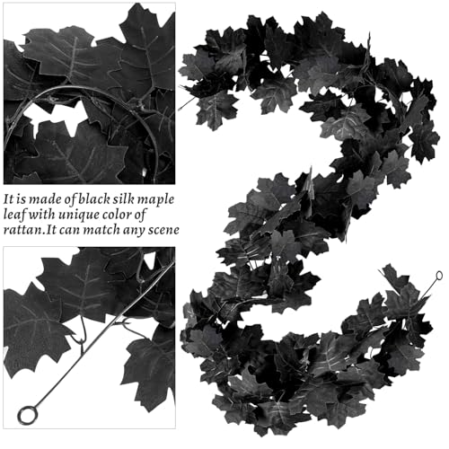 2Pcs Black Maple Leaf Garland Halloween Artificial Fall Leave Vines | 11.8FT, Fall Floral Garlands Thanksgiving Decor for Home Wedding Party
